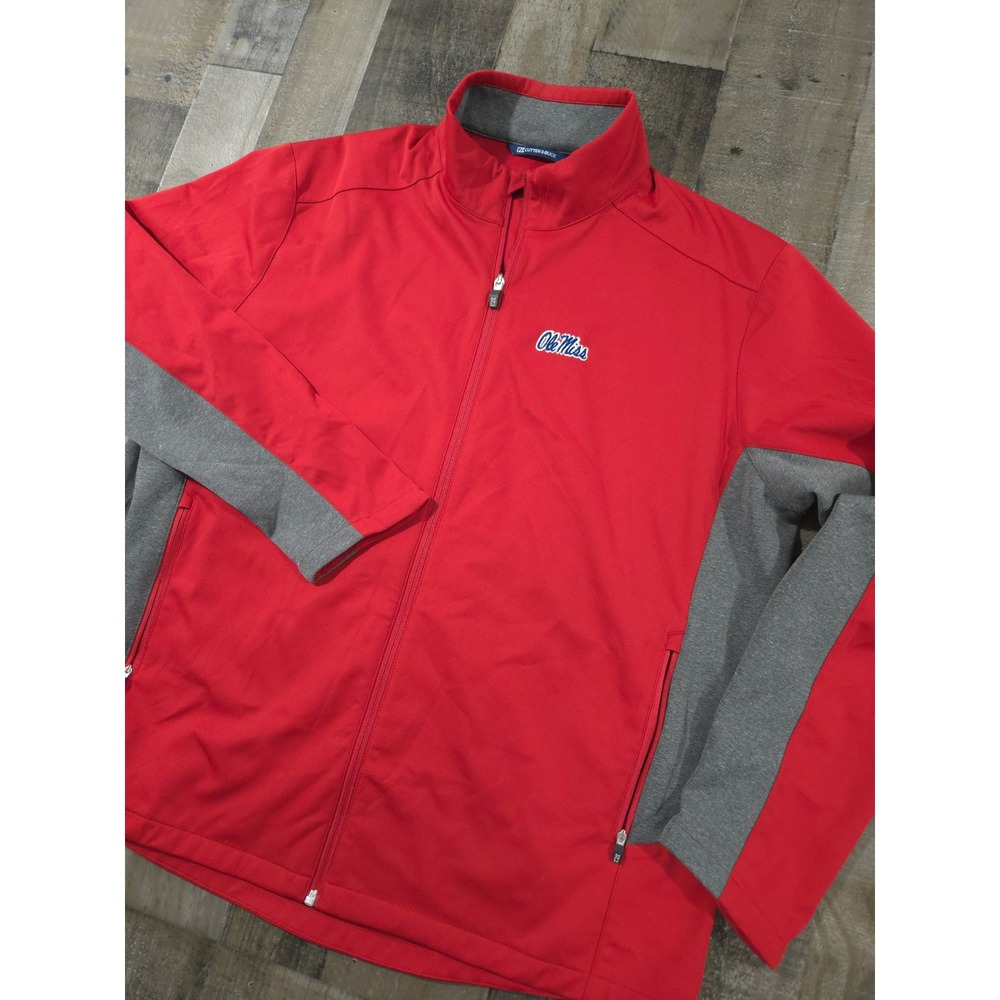 Cutter & Buck Ole Miss‎ Rebels Mens XXL Red Grey Full Zip Softshell Jacket Logo